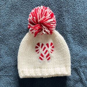 Baby White and Red Pom-Pom Beanie